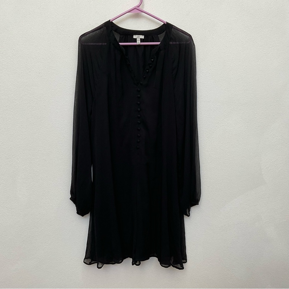 Joie Black Long Sheer Sleeve Button Front Ruffle Dress Size XL Formal Event
